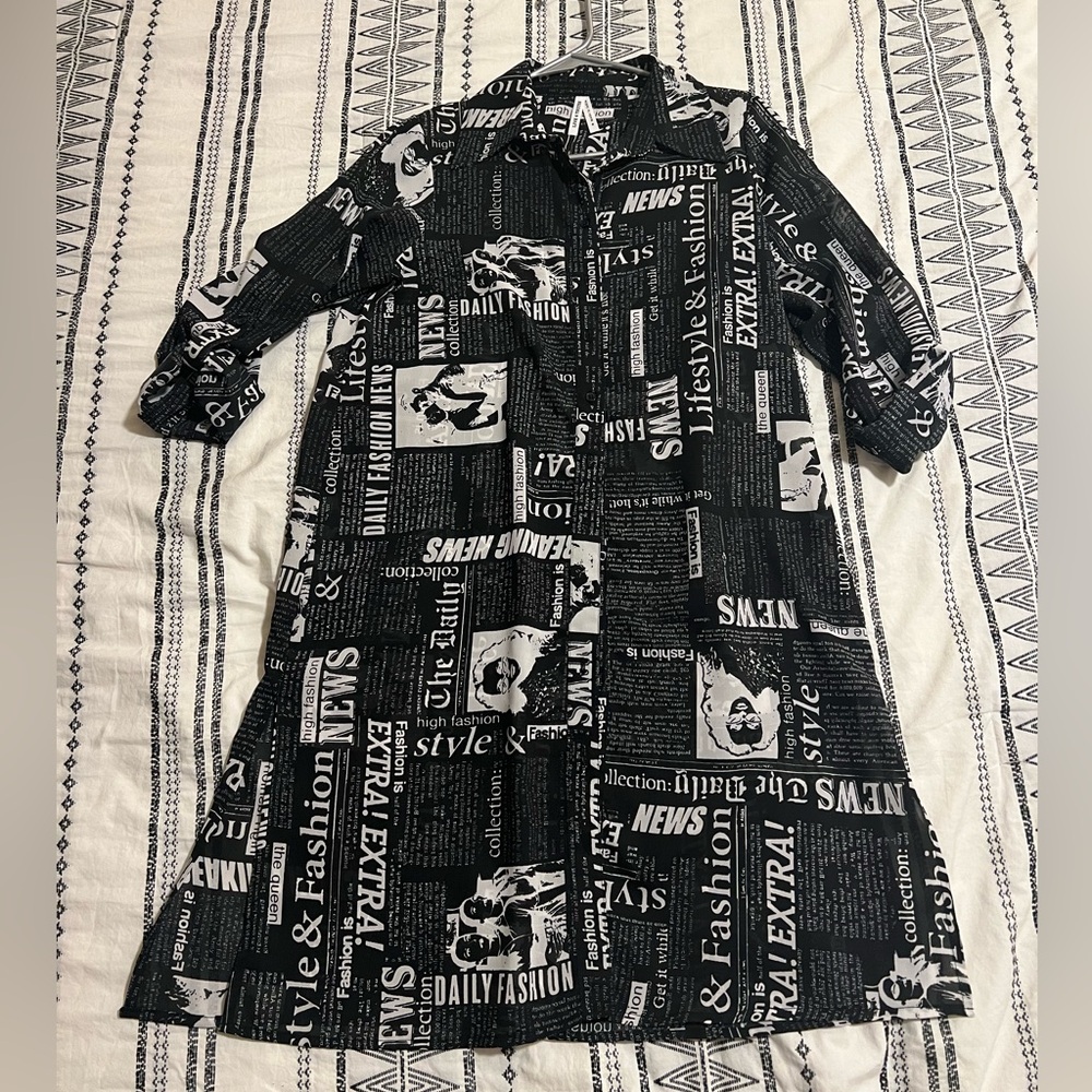 Newsprint button down top